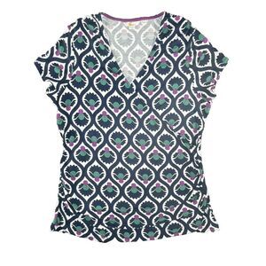 Boden ruched top womens sz 16/18 -navy geometric print stretchy for summer